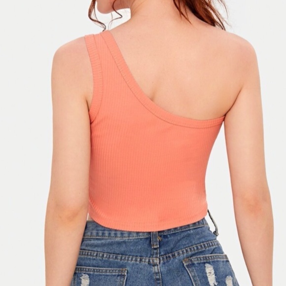 NEW ONE SHOULDER PINK CROP TANK TOP - S - Picture 2 of 9